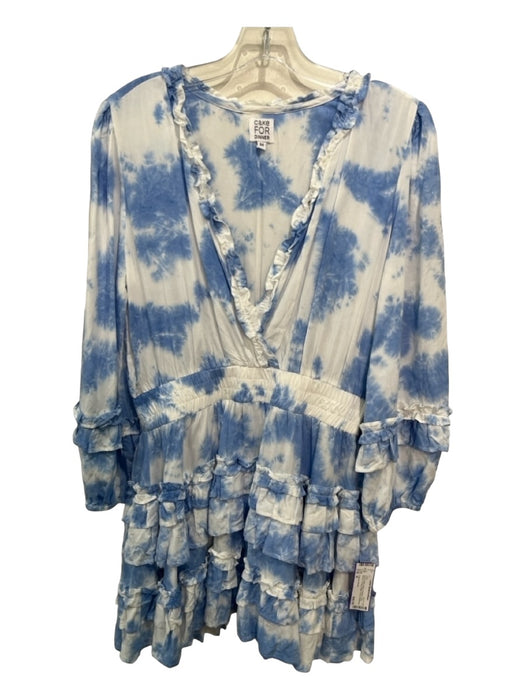 Cake for Dinner Size M Blue & White Rayon Surplice Long Sleeve Tie Dye Dress Blue & White / M