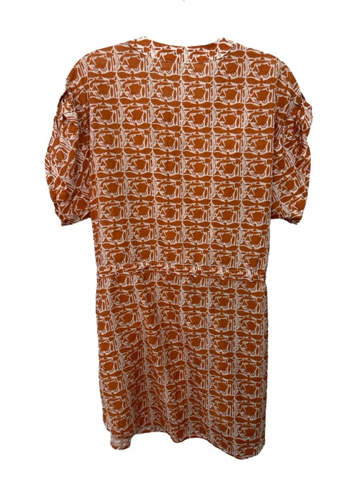 Zimmerman Size 1/S White & Orange Cotton & Silk Bird Print Button Front Dress White & Orange / 1/S