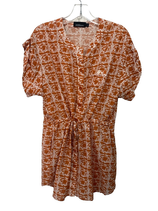 Zimmerman Size 1/S White & Orange Cotton & Silk Bird Print Button Front Dress White & Orange / 1/S