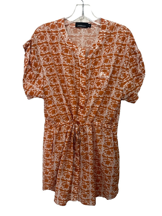 Zimmerman Size 1/S White & Orange Cotton & Silk Bird Print Button Front Dress White & Orange / 1/S