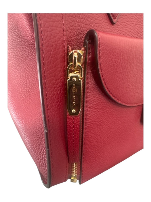 Henri Bendel Red Pebbled Leather 2 Handles Zip Close Gold Hardware Bag Red / M