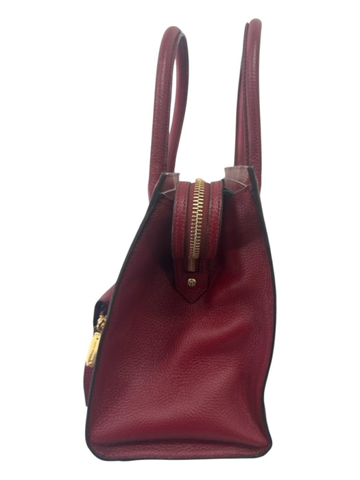 Henri Bendel Red Pebbled Leather 2 Handles Zip Close Gold Hardware Bag Red / M