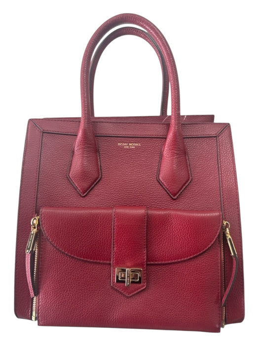 Henri Bendel Red Pebbled Leather 2 Handles Zip Close Gold Hardware Bag Red / M