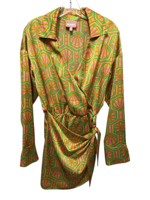 Show Me Your Mumu Size S Green & Orange Polyester Printed Wrap Long Sleeve Dress Green & Orange / S
