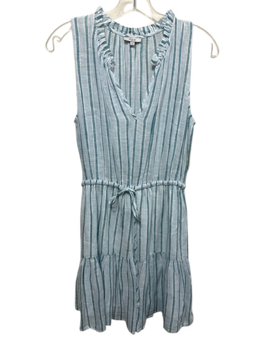 Rails Size S Blue Linen Blend Sleeveless Striped V Neck Drawstring Waist Dress Blue / S