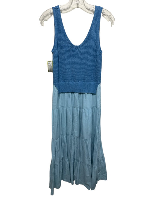Elan Size M Blue Poly Blend Mixed Fabric Maxi Sleeveless V Neck Dress Blue / M