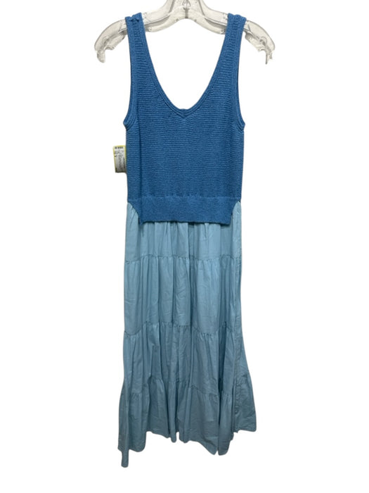 Elan Size M Blue Poly Blend Mixed Fabric Maxi Sleeveless V Neck Dress Blue / M