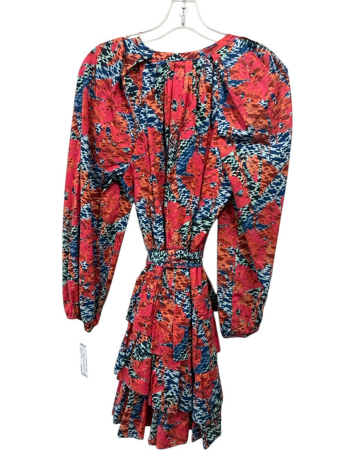 Ulla Johnson Size 6 Red & Multi Cotton Tiered Skirt Tie belt V Neck Mini Dress Red & Multi / 6