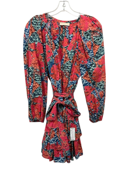 Ulla Johnson Size 6 Red & Multi Cotton Tiered Skirt Tie belt V Neck Mini Dress Red & Multi / 6