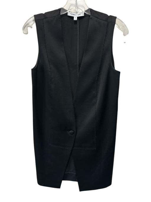 Elizabeth & James Size 4 Black Viscose Blend Sleeveless Satin One Button Vest Black / 4