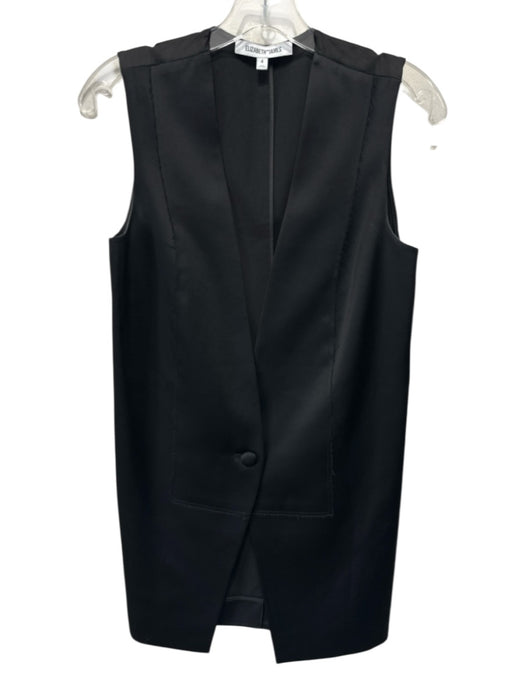 Elizabeth & James Size 4 Black Viscose Blend Sleeveless Satin One Button Vest Black / 4