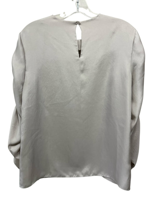 Tibi Size 4 Silver Polyester Keyhole Back Gathered Sleeve Satin Top Silver / 4