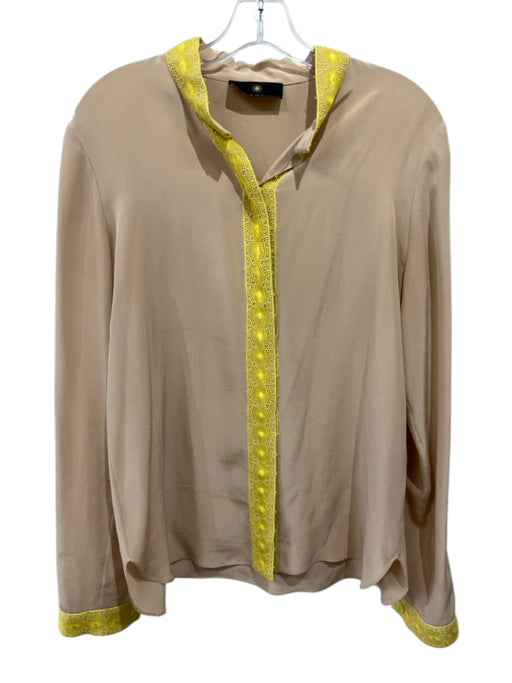 Wes Gordon Size 10 Tan & Yellow Silk Lace Accents Snap Button long skirt Top Tan & Yellow / 10