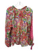 Hale Bob Size L Pink, Green, Multi Silk & Cotton Half Button Long Sleeve Top Pink, Green, Multi / L