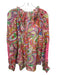 Hale Bob Size L Pink, Green, Multi Silk & Cotton Half Button Long Sleeve Top Pink, Green, Multi / L