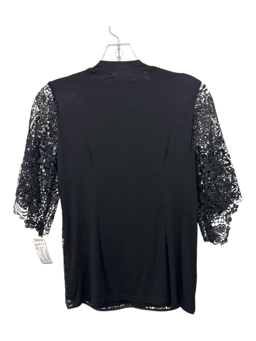 Hale Bob Size XS Black Polyester Lace Overlay Lace Sleeves Round Neck Top Black / XS