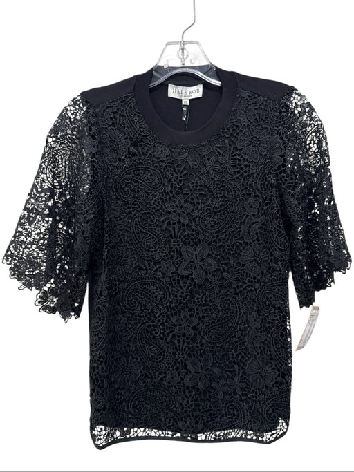 Hale Bob Size XS Black Polyester Lace Overlay Lace Sleeves Round Neck Top Black / XS