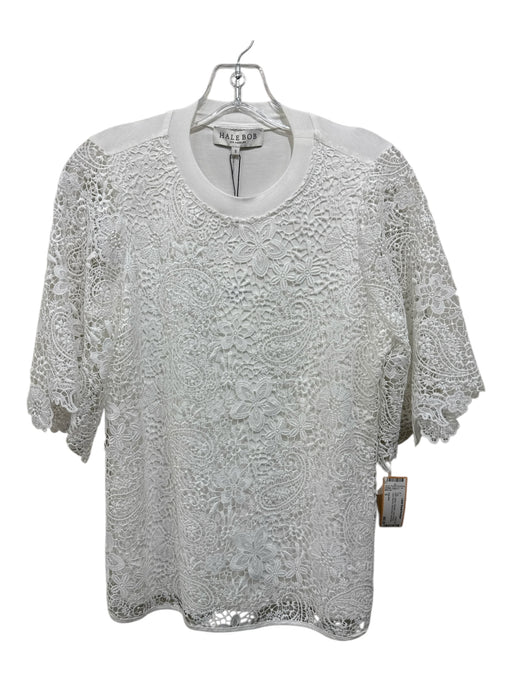 Hale Bob Size S White Polyester Lace Overlay Lace Sleeves Round Neck Top White / S