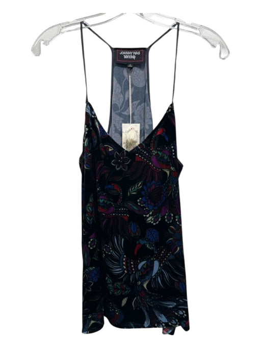 Johnny Was Workshop Size S Black & Multi Rayon & Silk Abstract Floral Tank Top Black & Multi / S
