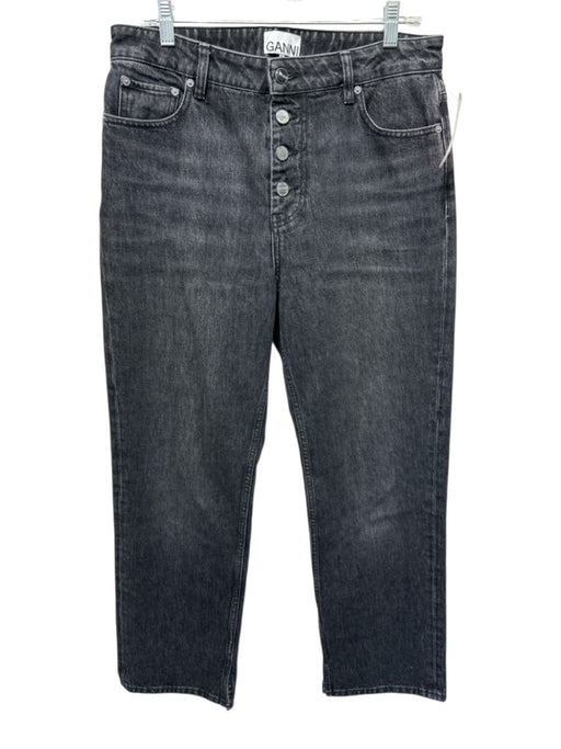 Ganni Size 30 Charcoal Black Cotton Denim High Rise Button Fly Jeans Charcoal Black / 30