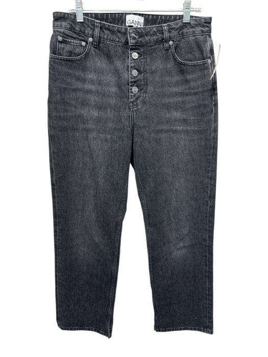 Ganni Size 30 Charcoal Black Cotton Denim High Rise Button Fly Jeans Charcoal Black / 30