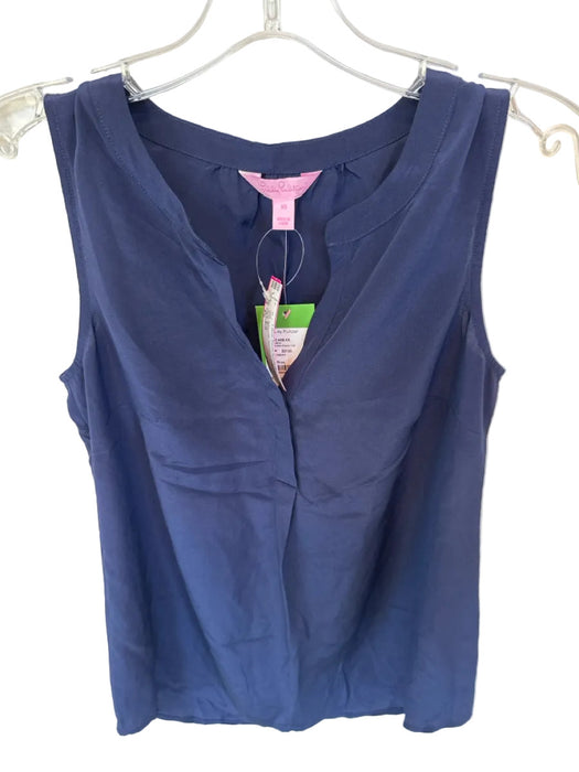 Lilly Pulitzer Size XS Navy Silk Sleeveless Button V Neck Top
