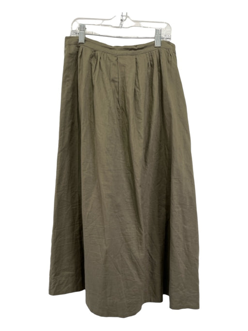 Lilla P Size Small Olive Green Cotton Side Button Elastic Waist Midi Skirt Olive Green / Small