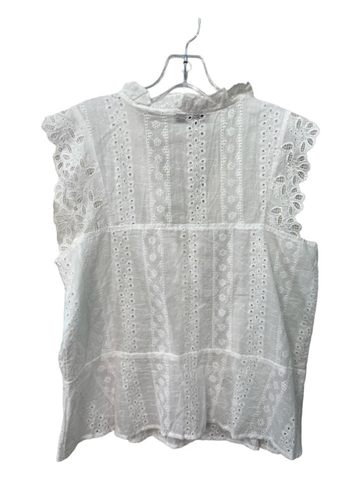 Hayden Size S White Cotton Ruffle Neck Button Front eyelet Cap Sleeve Top White / S