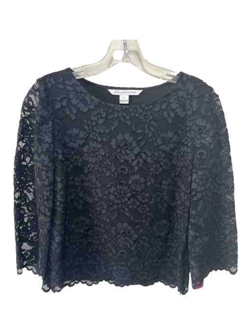 Diane Von Furstenberg Size 2 Black Nylon Blend Floral Lace Wide Neck Top Black / 2