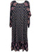 Roller Rabbit Size S Black & Multi Cotton V Neck Tie Detail All Over Print Dress Black & Multi / S