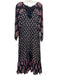 Roller Rabbit Size S Black & Multi Cotton V Neck Tie Detail All Over Print Dress Black & Multi / S