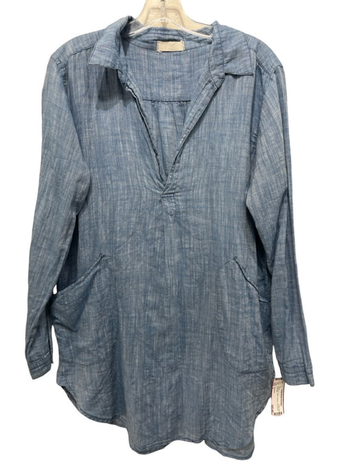 CP Shades Size S Chambray Cotton Pockets Long Sleeve Dress Chambray / S