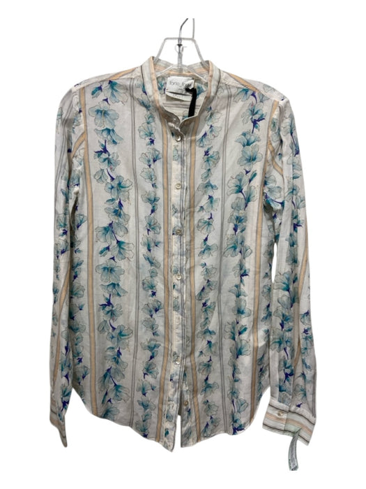 Forte Forte Size 0 White, Yellow & Blue Cotton & Silk Floral Button Down Top White, Yellow & Blue / 0