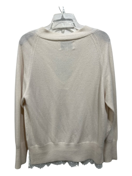 Brochu Walker Size Small Ivory Wool & Cashmere Lace V Neck Sweater Ivory / Small