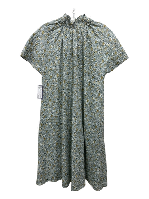 Ann Mashburn Size S Blue, Yellow, Green Cotton floral print Quarter Button Dress Blue, Yellow, Green / S
