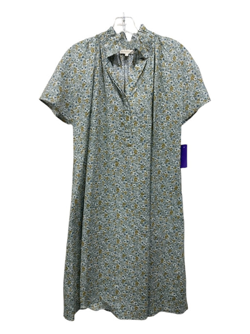 Ann Mashburn Size S Blue, Yellow, Green Cotton floral print Quarter Button Dress Blue, Yellow, Green / S