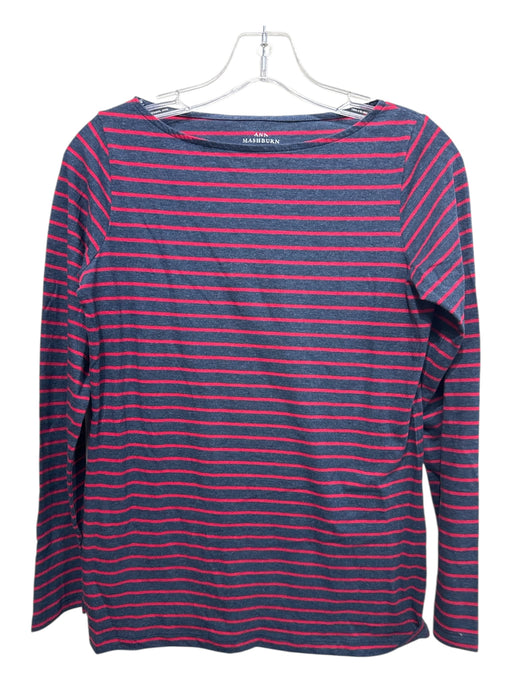 Ann Mashburn Size Small Navy & Red Cotton Long Sleeve Horizontal Stripe Top Navy & Red / Small