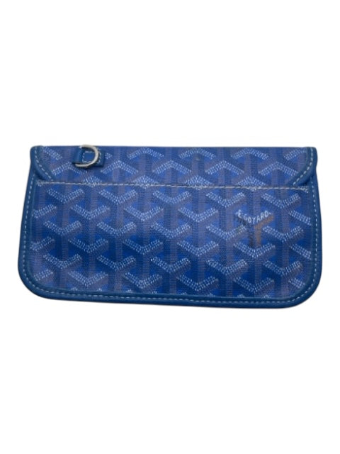Goyard Blue, Tan, WHite Coated Canvas Leather trim Goyardine Monogram flap Bag Blue, Tan, WHite / Mini