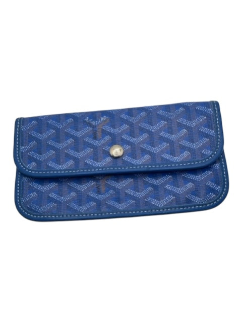 Goyard Blue, Tan, WHite Coated Canvas Leather trim Goyardine Monogram flap Bag Blue, Tan, WHite / Mini