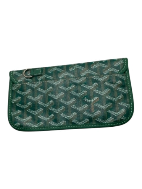 Goyard Green, Tan, White Coated Canvas Leather trim Goyardine Monogram flap Bag Green, Tan, White / Mini