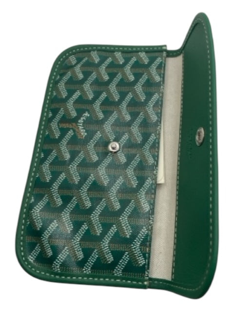 Goyard Green, Tan, White Coated Canvas Leather trim Goyardine Monogram flap Bag Green, Tan, White / Mini