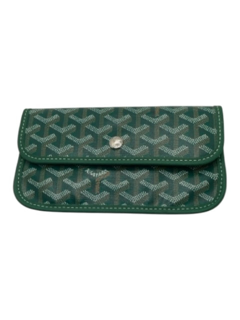 Goyard Green, Tan, White Coated Canvas Leather trim Goyardine Monogram flap Bag Green, Tan, White / Mini
