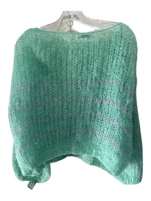 Maiami Size S/M Turquoise & Blue Mohair Blend Open Knit Stripe Balloon Sweater Turquoise & Blue / S/M