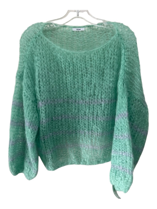 Maiami Size S/M Turquoise & Blue Mohair Blend Open Knit Stripe Balloon Sweater Turquoise & Blue / S/M