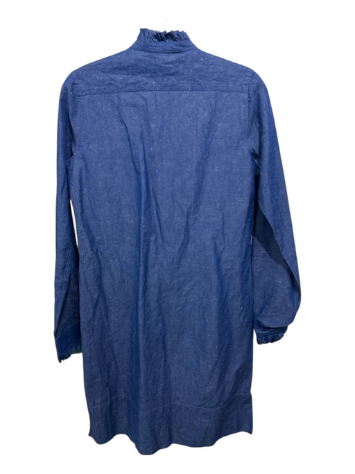 Ann Mashburn Size XS Blue Cotton Blend Chambray Quarter Button Ruffle Trim Dress Blue / XS