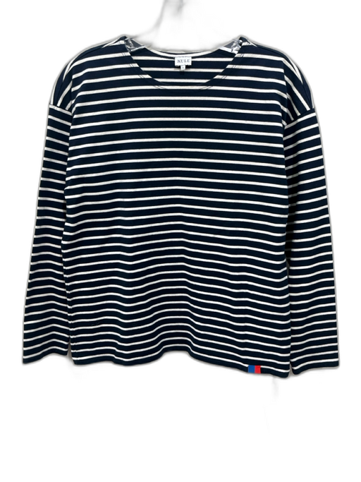 Kule Size Small Navy & white Cotton Long Sleeve Striped Ruffles Top Navy & white / Small