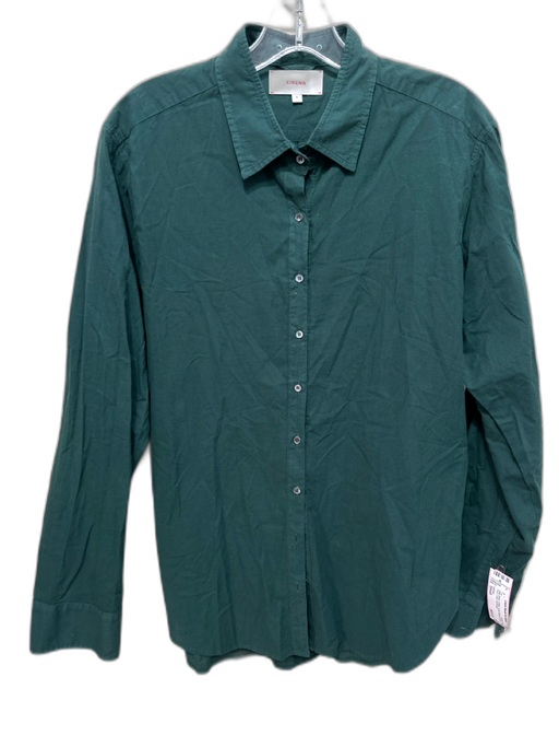 XiRENA Size Small Dark Green Cotton Long Sleeve Button Front Collar Top Dark Green / Small