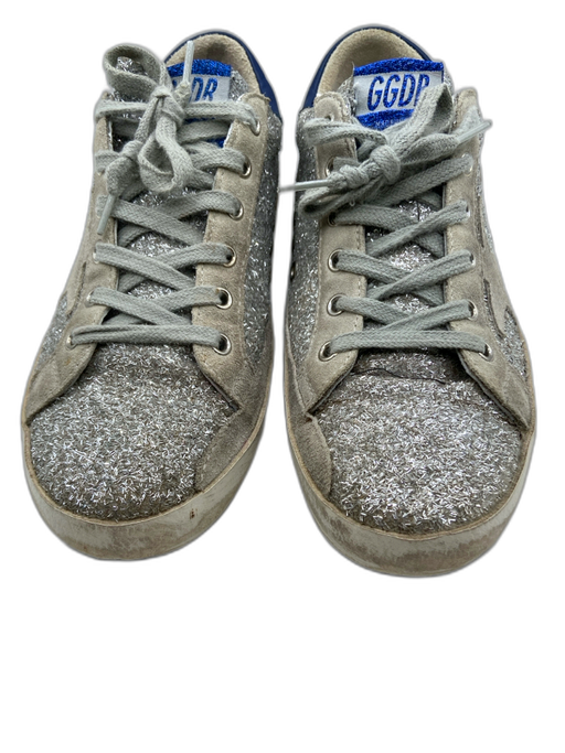 Golden Goose Shoe Size 39 Blue & Silver Leather Upper Lace Up Star Sneakers Blue & Silver / 39