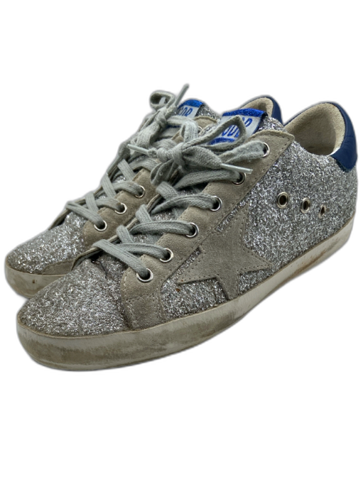 Golden Goose Shoe Size 39 Blue & Silver Leather Upper Lace Up Star Sneakers Blue & Silver / 39