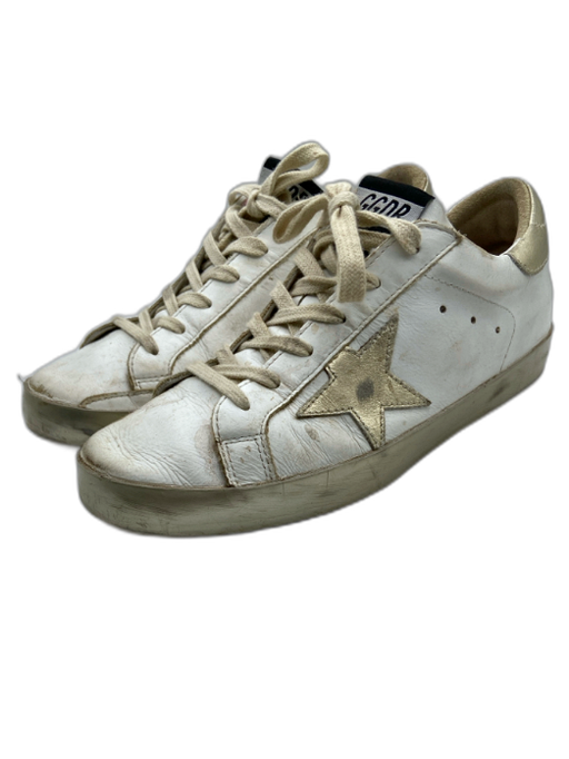 Golden Goose Shoe Size 39 Gold & White Leather Upper Lace Up Star Sneakers Gold & White / 39